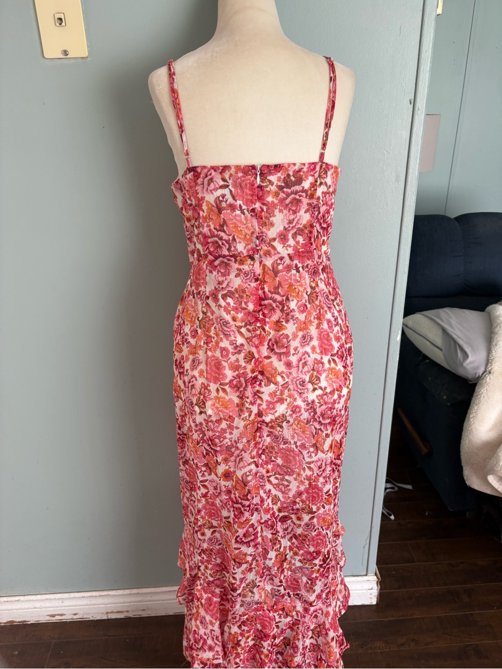 Lulus Always Enchanting  Pink Floral metallic dress - Picture 7 of 15